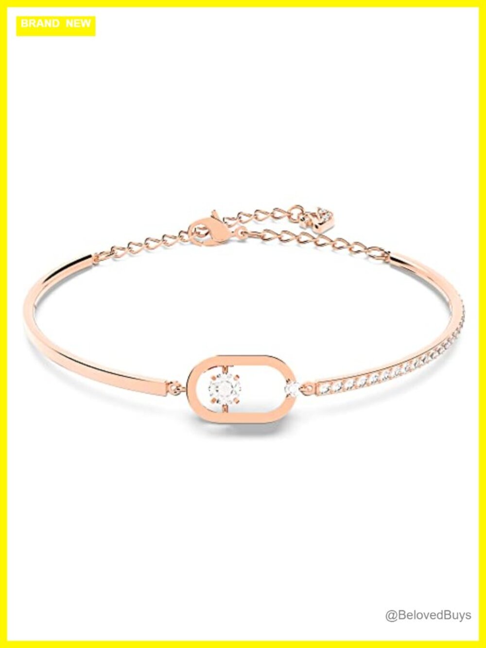 Rose-Gold Tone Plated Bangle Bracelet with Clear Crystals Cuff